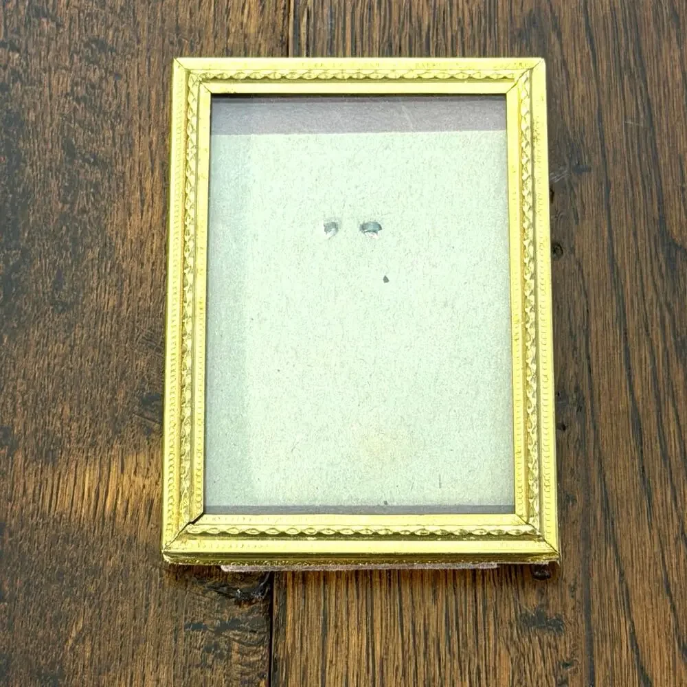 Vintage Brass Tone Mini Picture Frame 2.5 x 3, Small Desktop Photo Frame